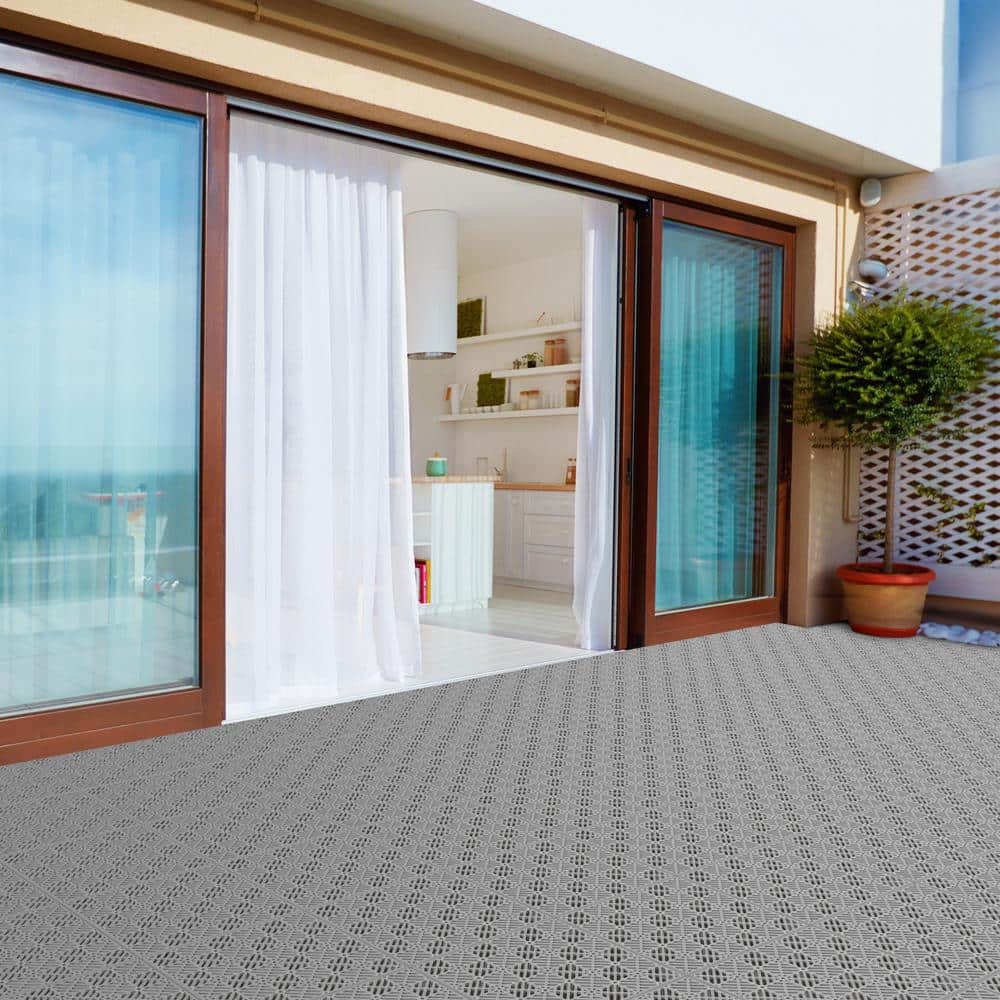 Pure Garden 11.5 in. x 11.5 in. Outdoor Interlocking Diamond Polypropylene Patio and Deck Tile Flooring in Gray (Set of 6) (2)