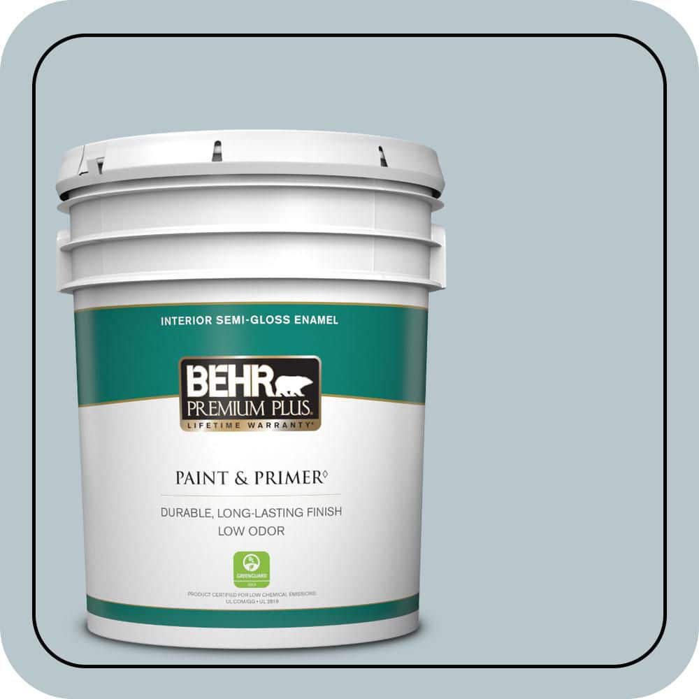 BEHR PREMIUM PLUS 5 gal. #N480-2 Flowing Breeze Semi-Gloss Enamel Low Odor Interior Paint & Primer