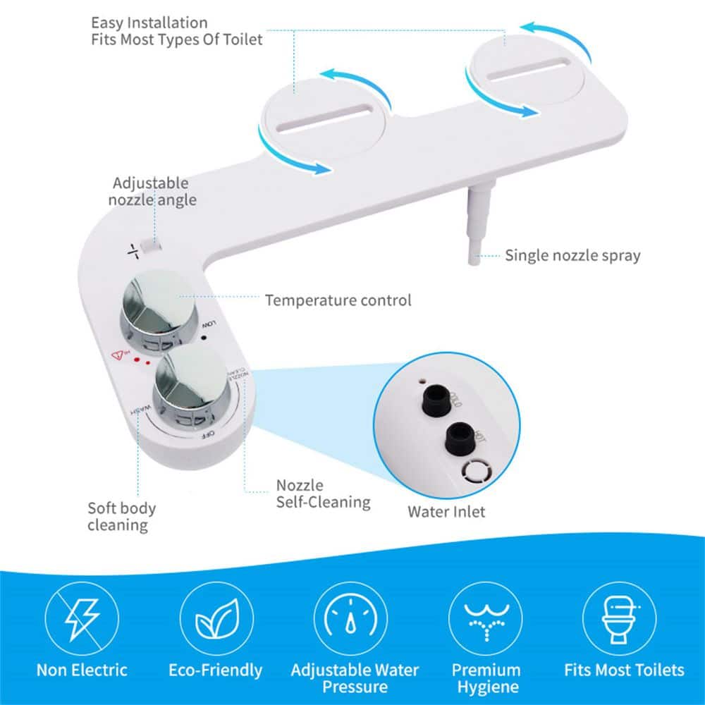 FUNKOL Ultra-Thin Single Nozzle Non-Electric Hot and Cold Bidet Sprayer Bidet Attachment System in White with Self-Cleaning (3)