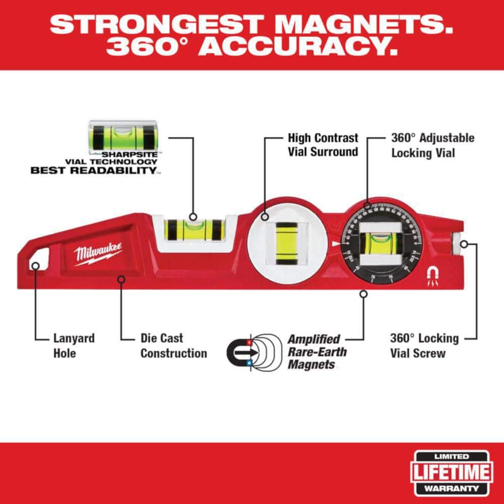 Milwaukee 72 in. REDSTICK Box Level with 10 in. 360 Locking Die Cast Torpedo Level (2-Piece) (3)