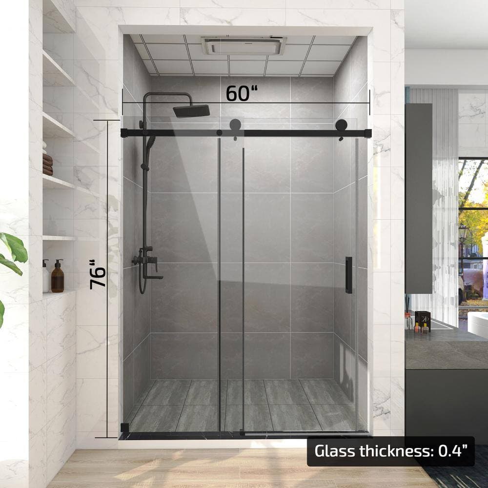 Maincraft 60 in. W x 76 in. H Single Sliding Frameless Corner Shower Enclosure in Matte Black with Clear Glass (3)