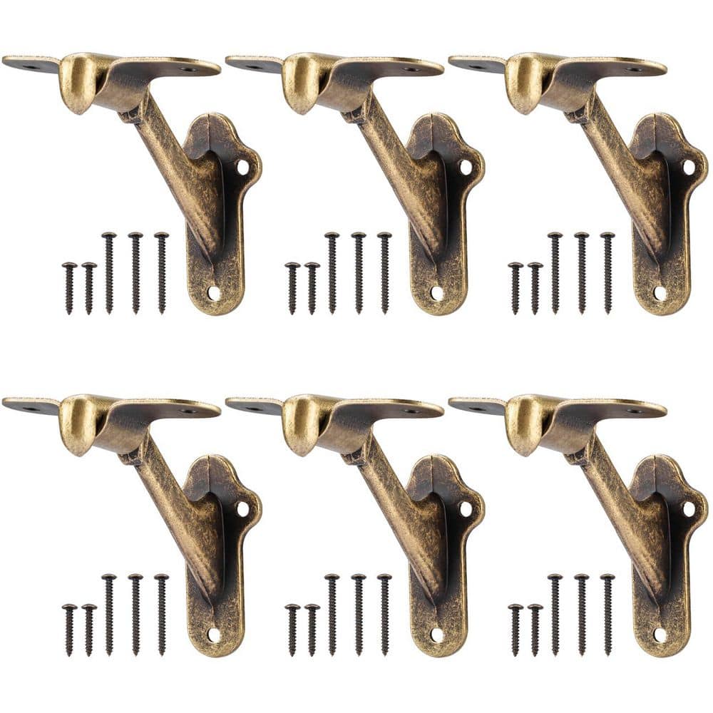 NVNOO 3 in. Heavy Duty Hand Rail Brackets for Stairways Railing with Screws, Antique Brass (6-Pack) (1)