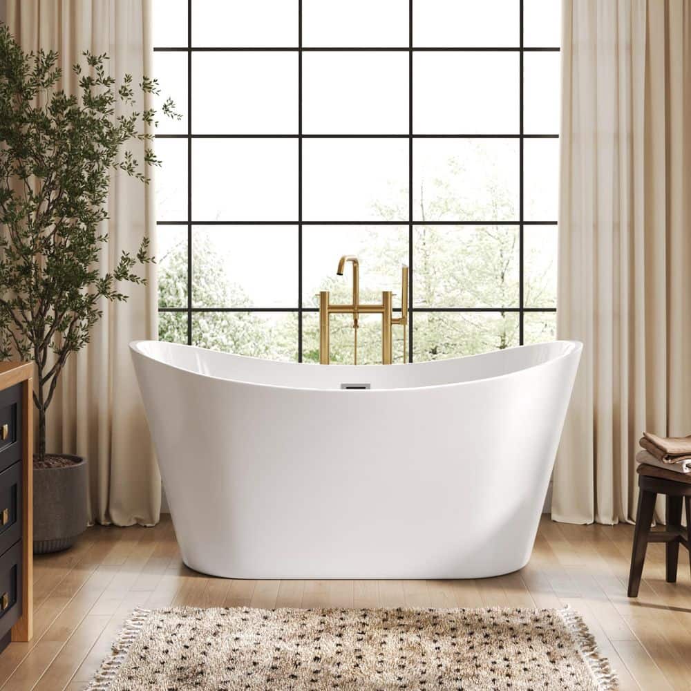 DEERVALLEY 31.5 in. Freestanding Soaking Acrylic Bathtub with Overflow Drain (1)