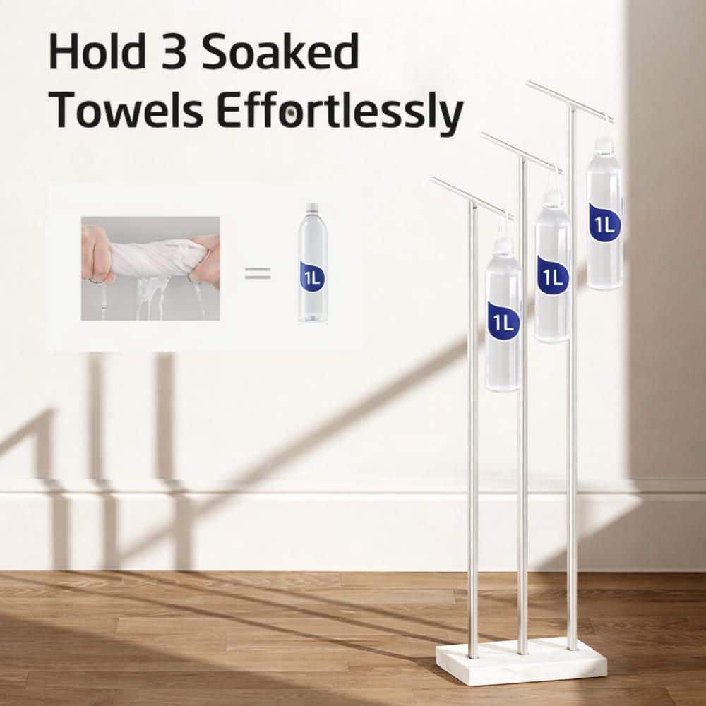 KES Bathroom Freestanding Towel Rack 3-Tier with Heavy Marble Base in Brushed Finish (3)