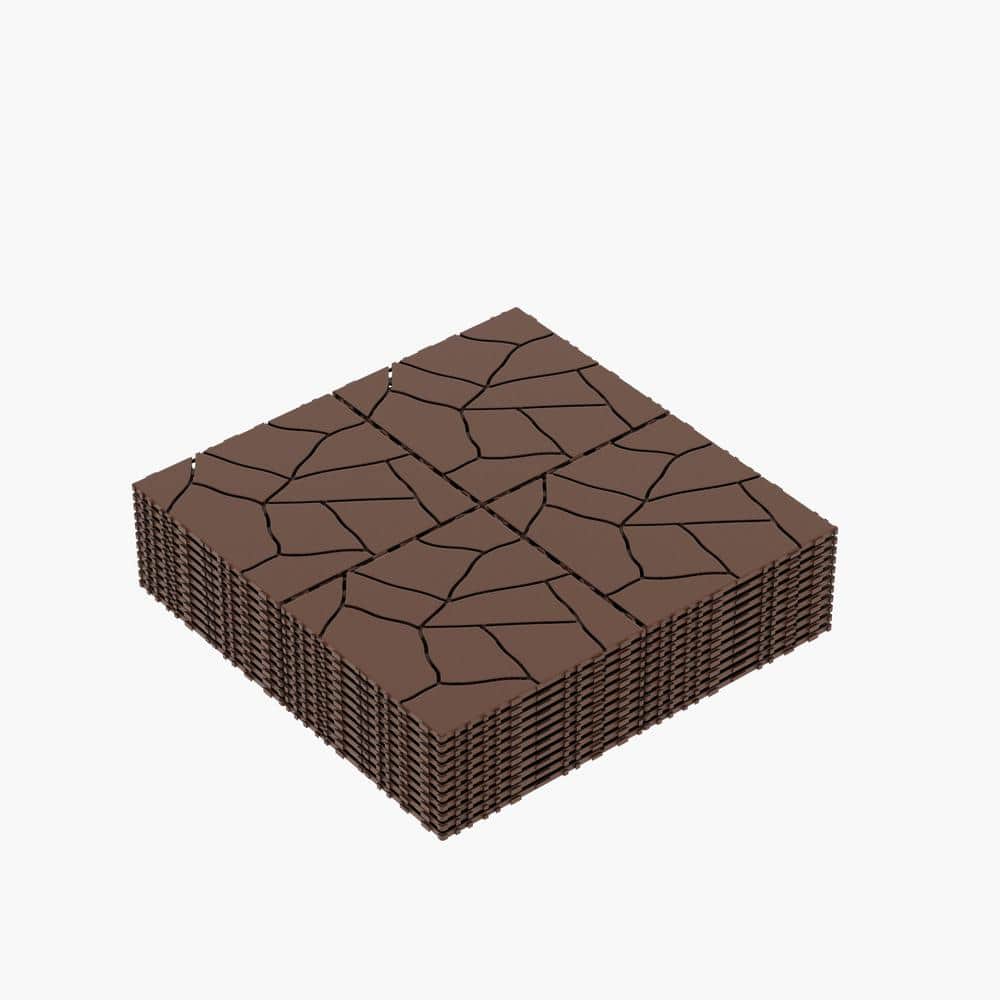 Siavonce 12" Patio Deck Tiles, DIY Module Interlocking Decking Tiles Floor Tile, Easy Installation Court Tiles 44-Piece Red Brown (3)