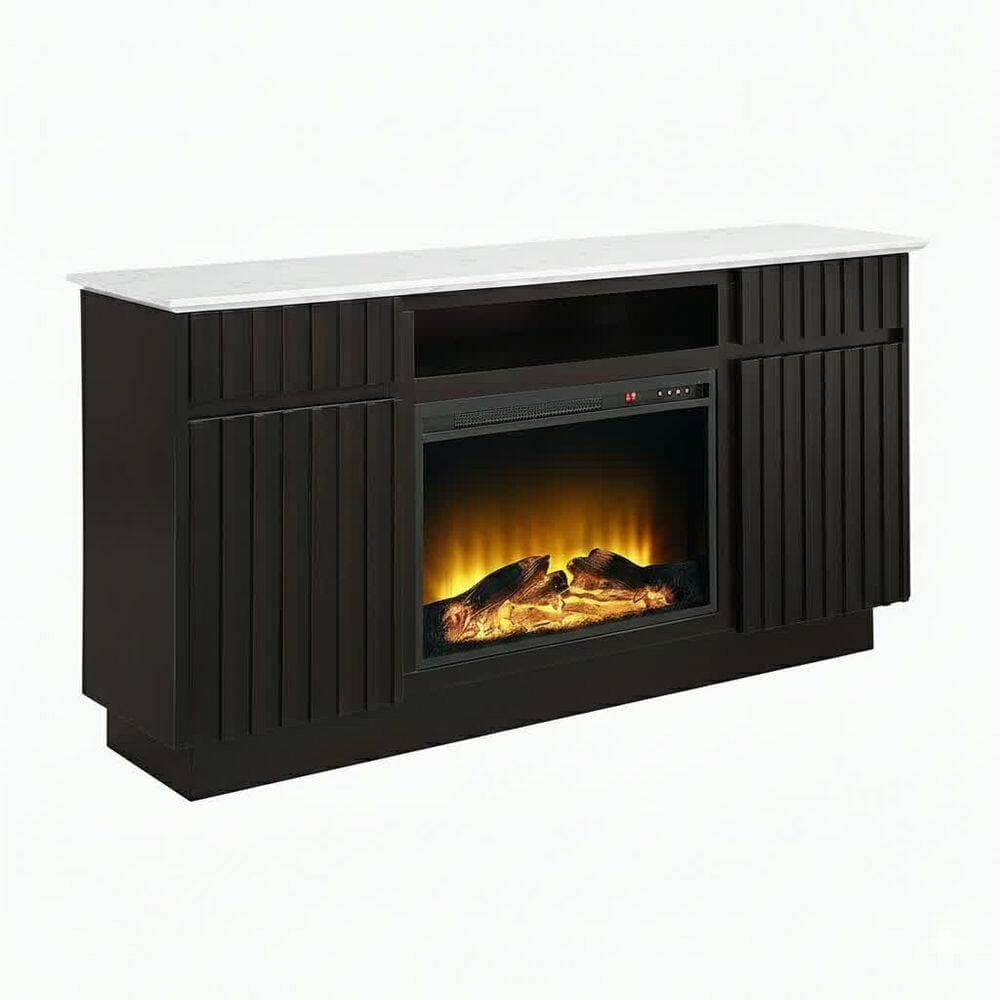 Acme Furniture Kai 63 in. Freestanding Electric Fireplace in Engineered Marble and Rustic Espresso (2)