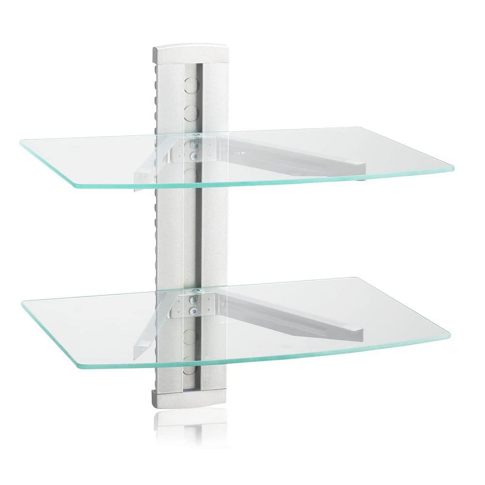 NVNOO 2-Layer Floating Wall Mount Shelf with Strengthened Tempered Glass for DVD Players, Silver (1)