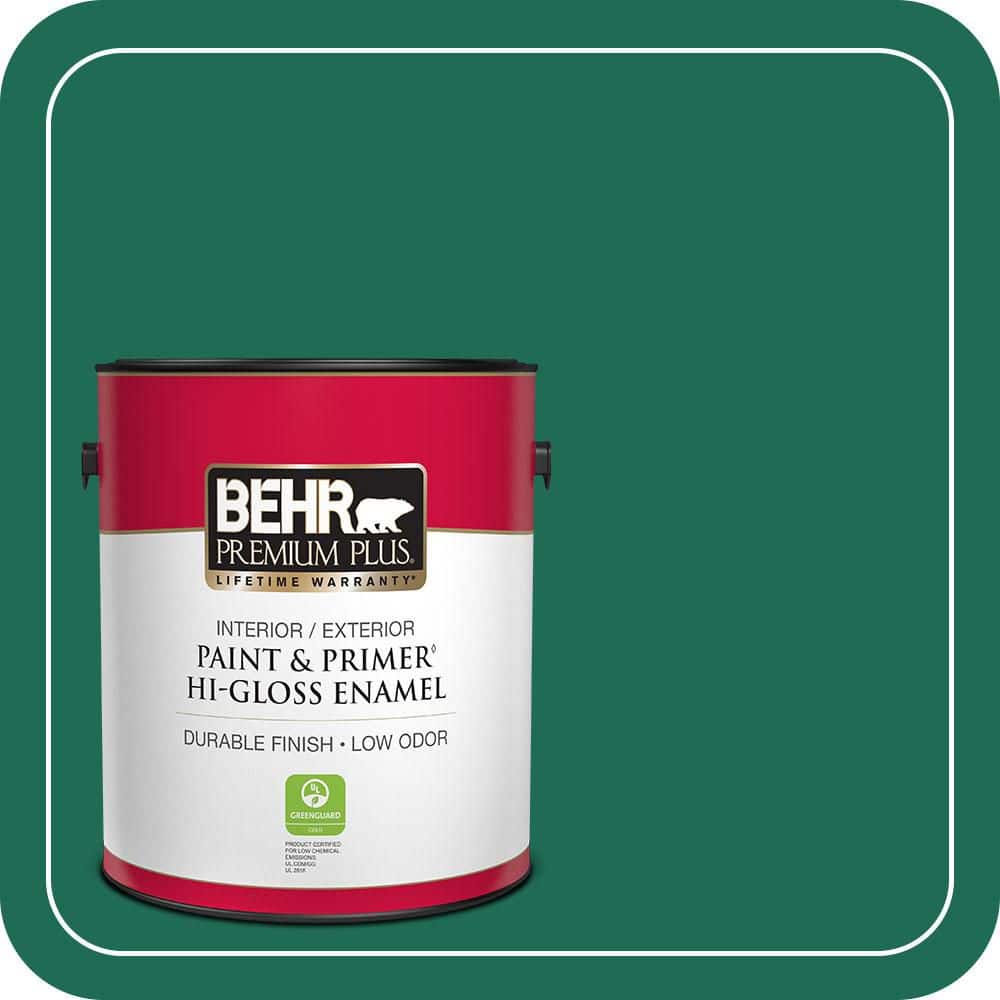 BEHR PREMIUM PLUS 1 gal. #P430-7 Sparkling Emerald Hi-Gloss Enamel Interior/Exterior Paint & Primer (1)