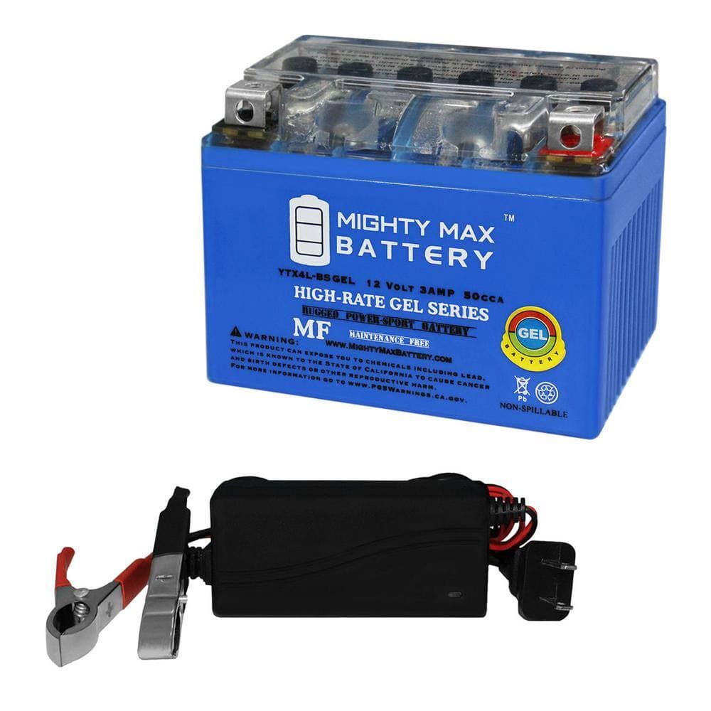 MIGHTY MAX BATTERY YTX4L-BS GEL Battery for Polaris 50 Scrambler 2001 + 12V 1Amp Charger (1)