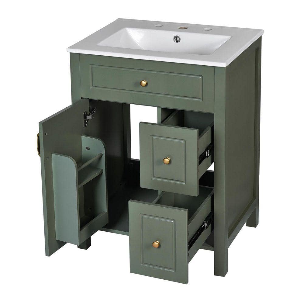 COWLOWN 24 in. W x 18 in. D x 33.8 in. H Bathroom Green Linen Cabinet (1)
