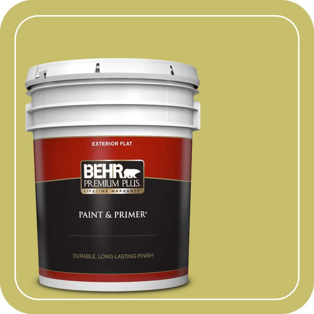 BEHR PREMIUM PLUS 5 gal. #P350-5 Go Go Lime Flat Exterior Paint & Primer
