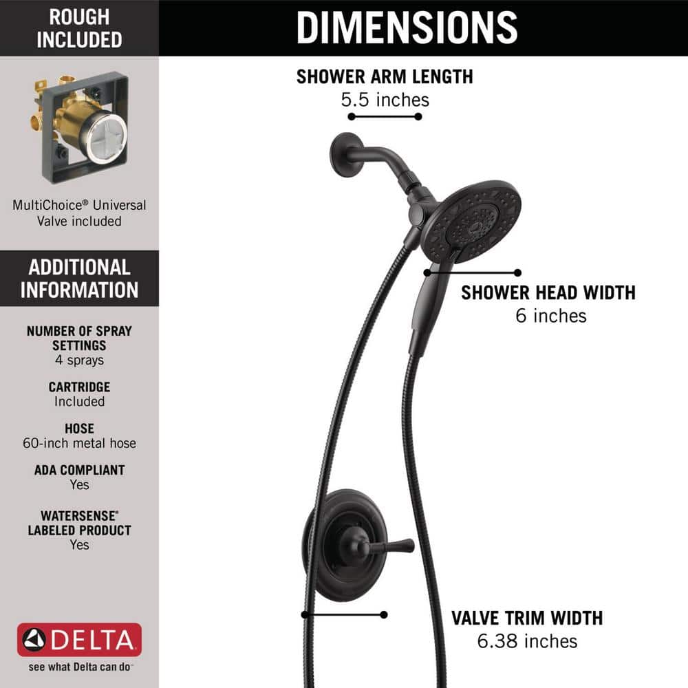 Delta Chamberlain In2ition 2-in-1 Rough-in Valve Included Single-Handle 4-Spray Shower Faucet 1.75 GPM in Matte Black (3)