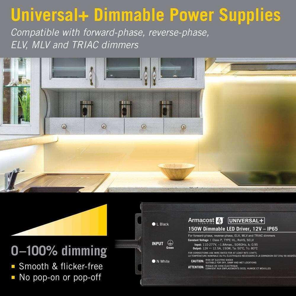 Armacost Lighting Universal+ Black Dimmable Driver 12-Volt DC, 150-Watt ELV/MLV/TRIAC-Dimmer Switch Compatible for LED Lighting (2)
