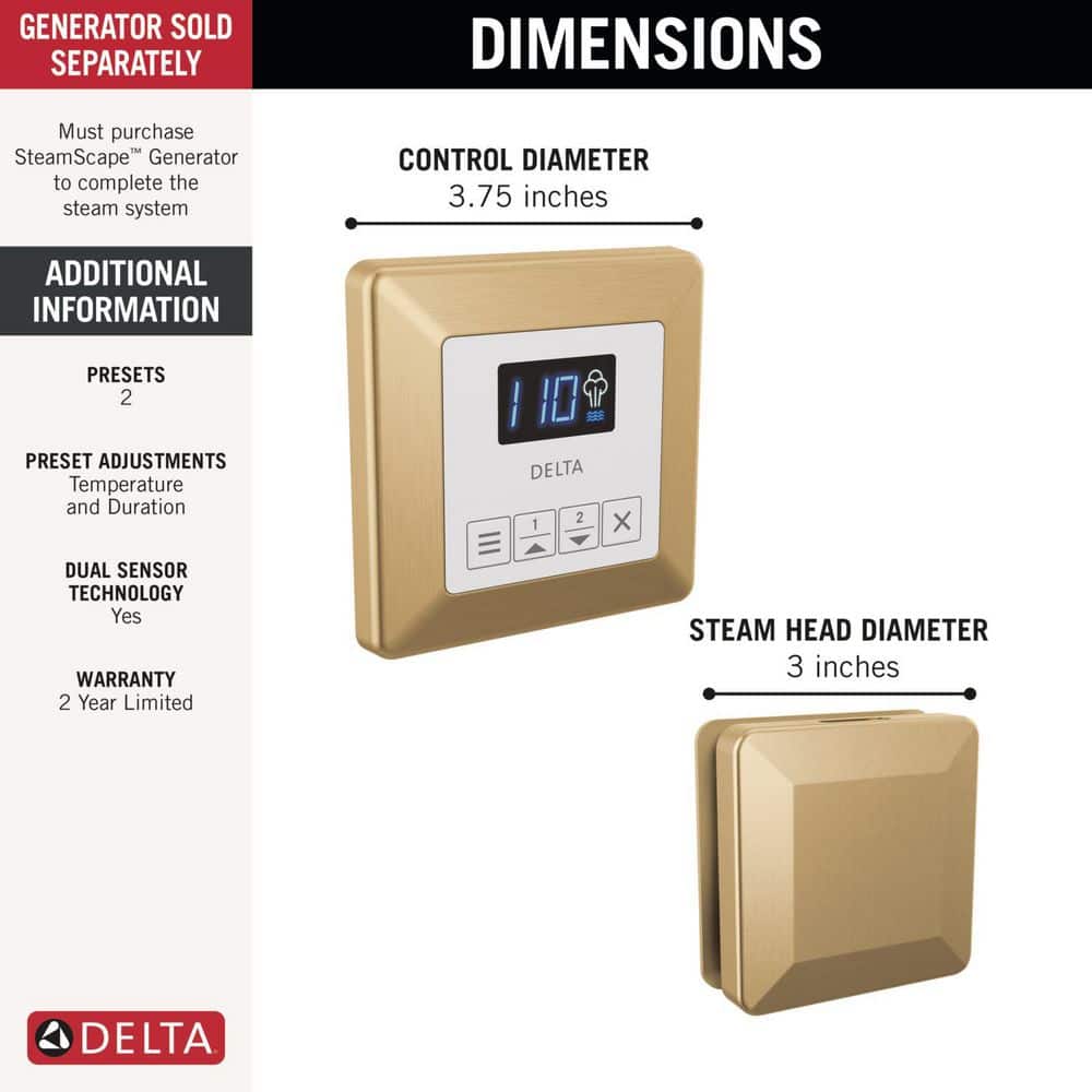 Delta Programmable Steam Generator Control Kit with Steam Head in Lumicoat Champagne Bronze (3)