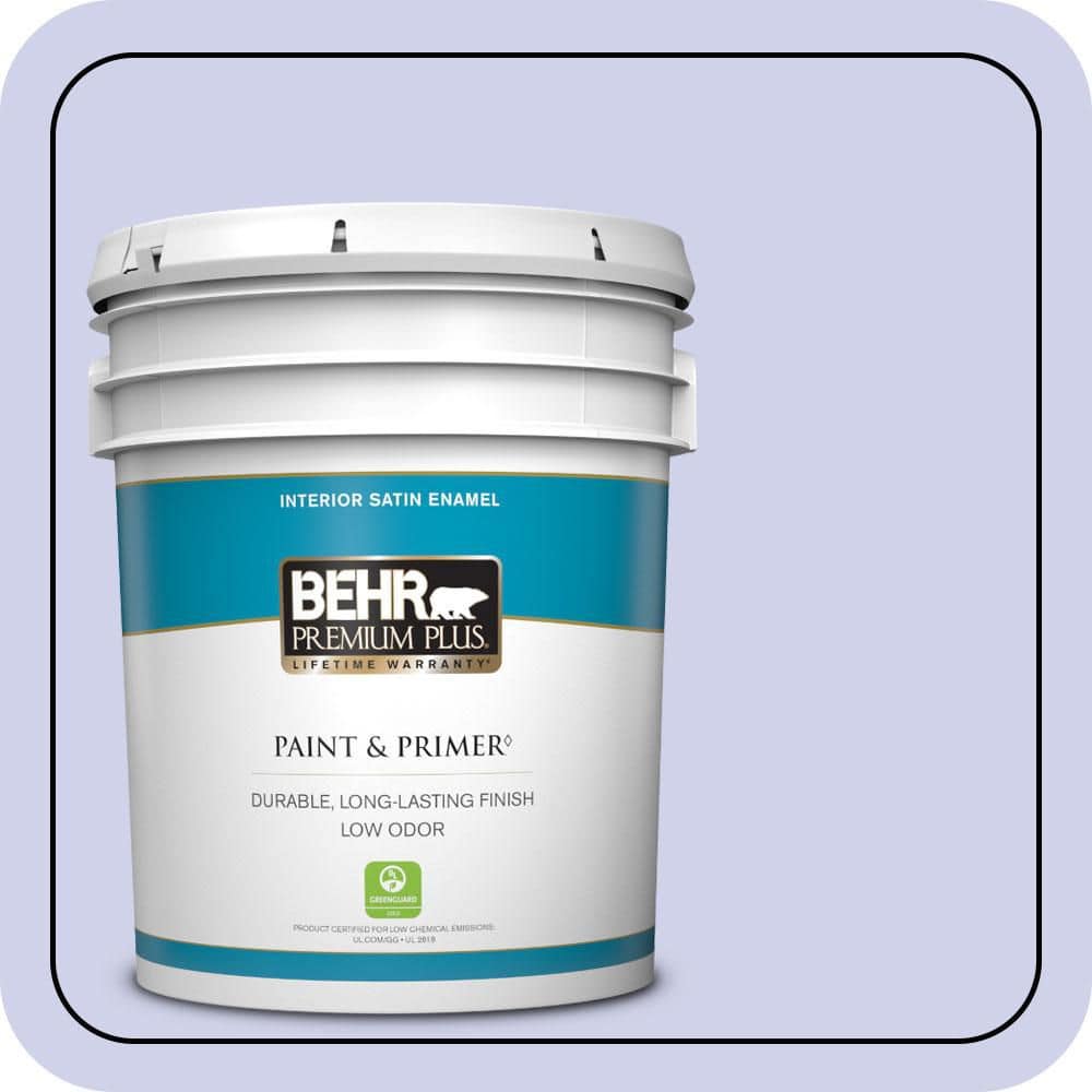 BEHR PREMIUM PLUS 5 gal. #P550-2 Artistic Violet Satin Enamel Low Odor Interior Paint & Primer
