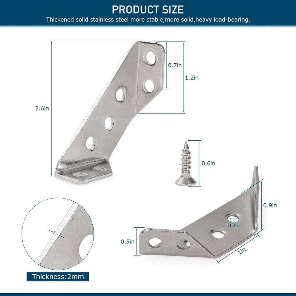 KIWDZFU Universal Stainless Steel Trapeziform Angle Corner Brackets with Screws Heavy Duty for Wood Furniture Cabinets 40 Pack (2)