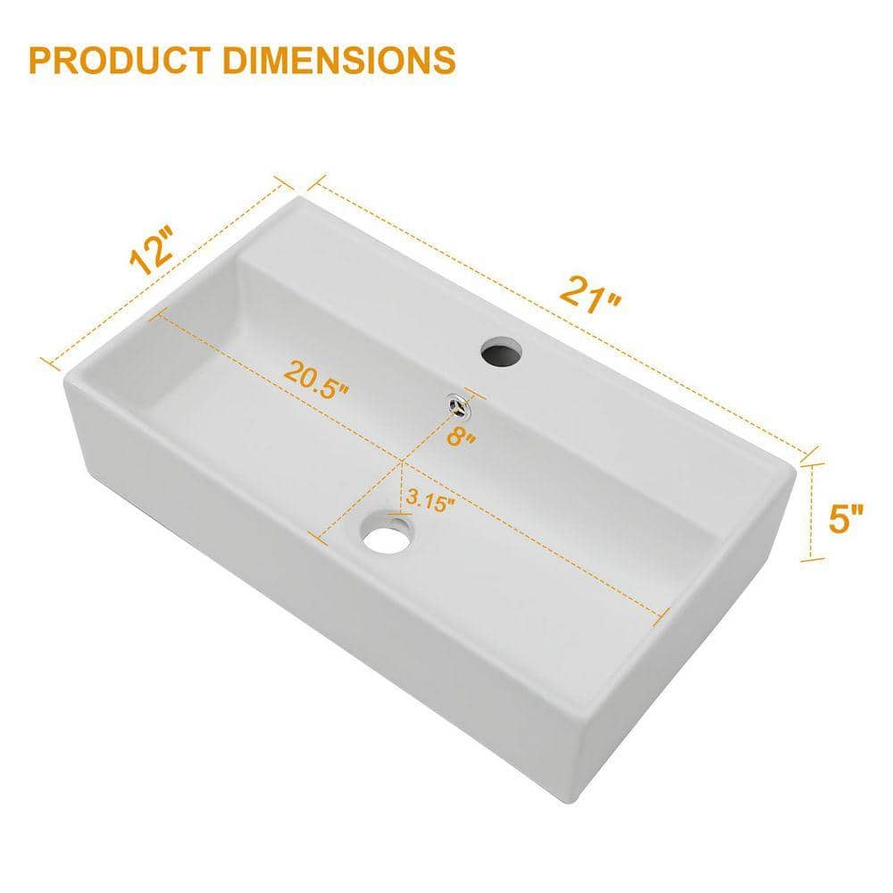 Sarlai 21 in. L x 12 in. W Console Sink White Ceramic Wall Mounted Rectangular Bathroom Sink with Accessories (2)