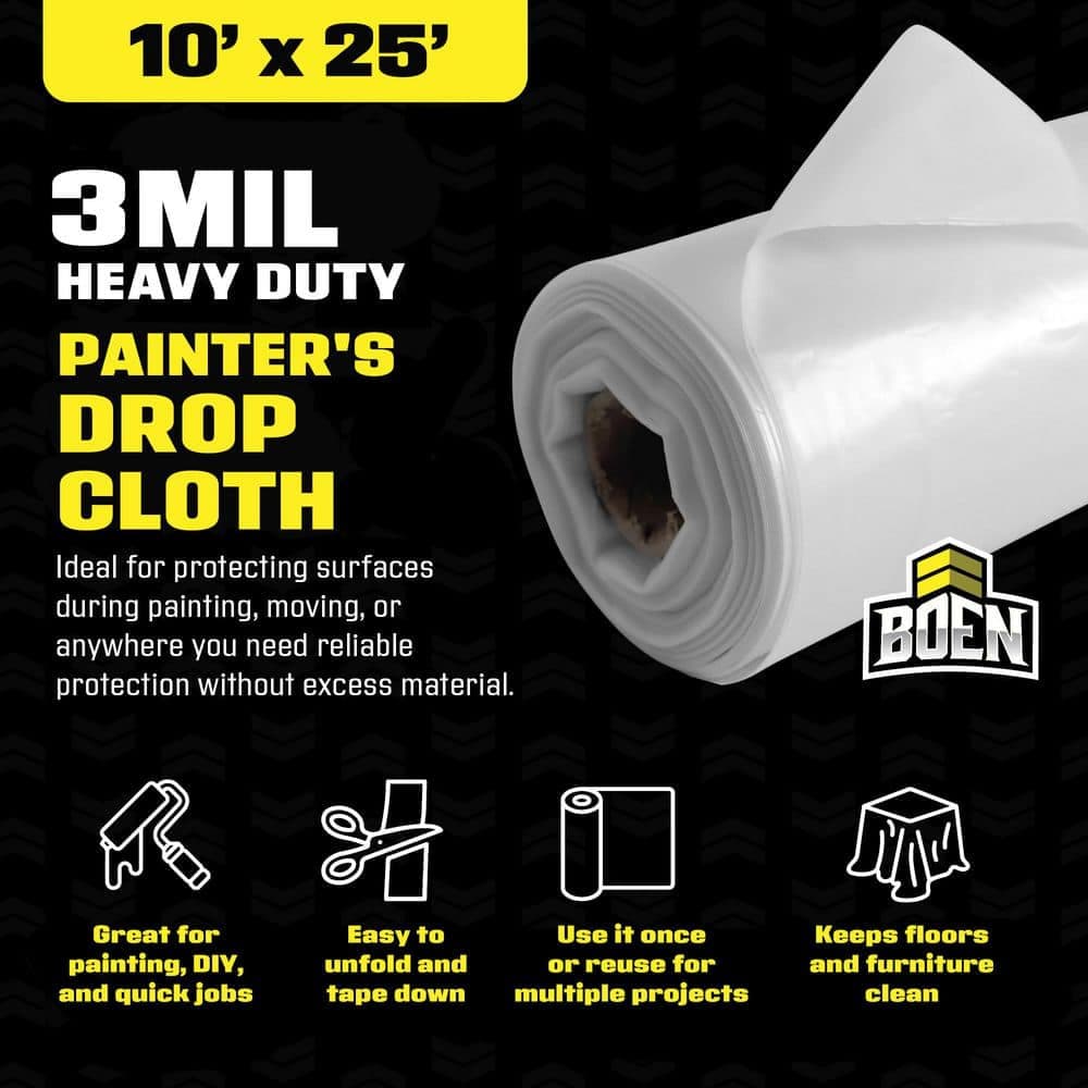 BOEN Painters Plastic Sheeting 10 ft. x 25 ft. 3 Mil Clear Plastic Drop Cloth (2)