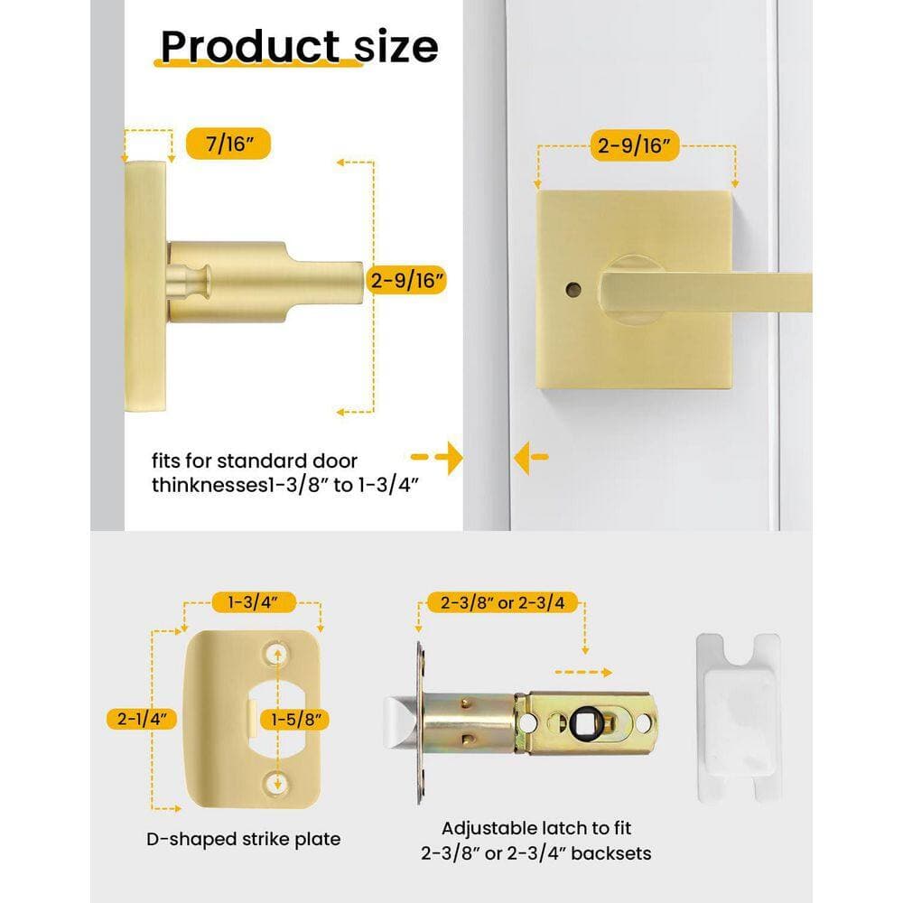 LAIFUCAM 6-Piece Interior Privacy Door Handles with Keyless Push Button Lock in Brushed Gold for Bedroom Bathroom (2)