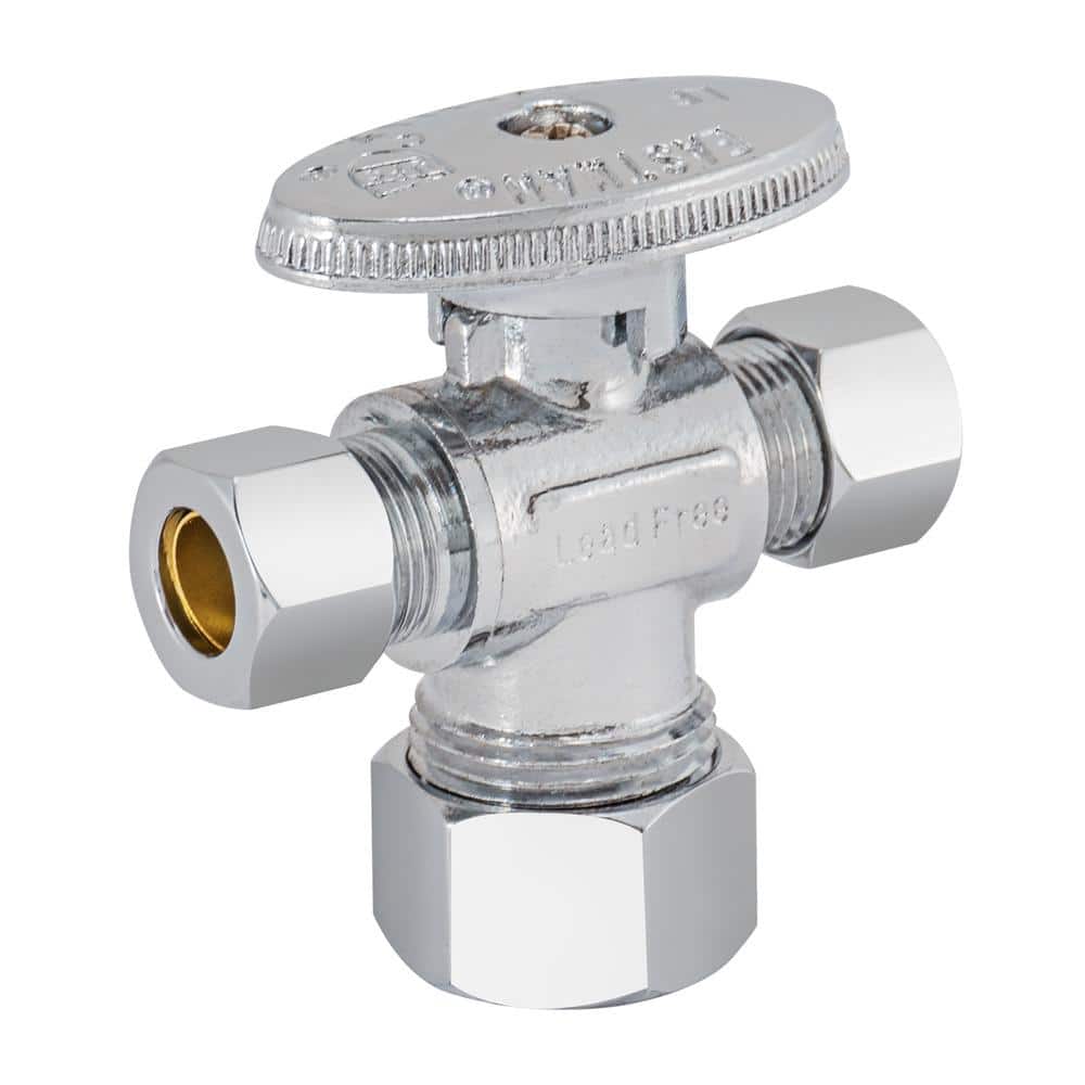 EASTMAN 5/8 in. Compression x 3/8 in. Compression x 3/8 in. Compression Brass 1/4 Turn Dual Outlet Angle Stop Valve