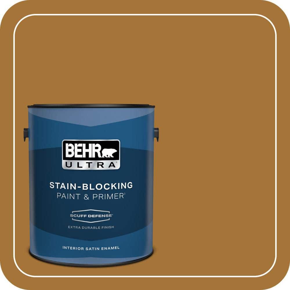 BEHR ULTRA 1 gal. #310D-7 Mayan Gold Extra Durable Satin Enamel Interior Paint & Primer