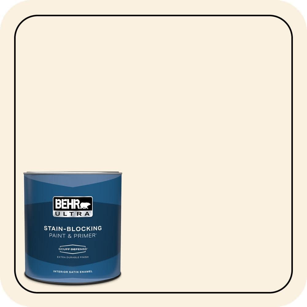 BEHR ULTRA 1 qt. #W-F-300 Cotton Whisper Extra Durable Satin Enamel Interior Paint & Primer