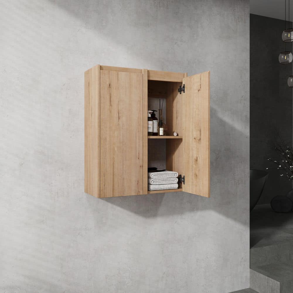 Siavonce 10 in. W x 12 in. D x 60 in. H Bathroom Side Linen Cabinet, with Double Buffer Door, Imitative Oak (2)