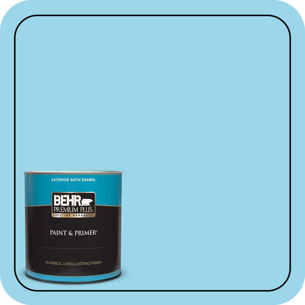 BEHR PREMIUM PLUS 1 qt. #P490-2 Blue Sarong Satin Enamel Exterior Paint & Primer