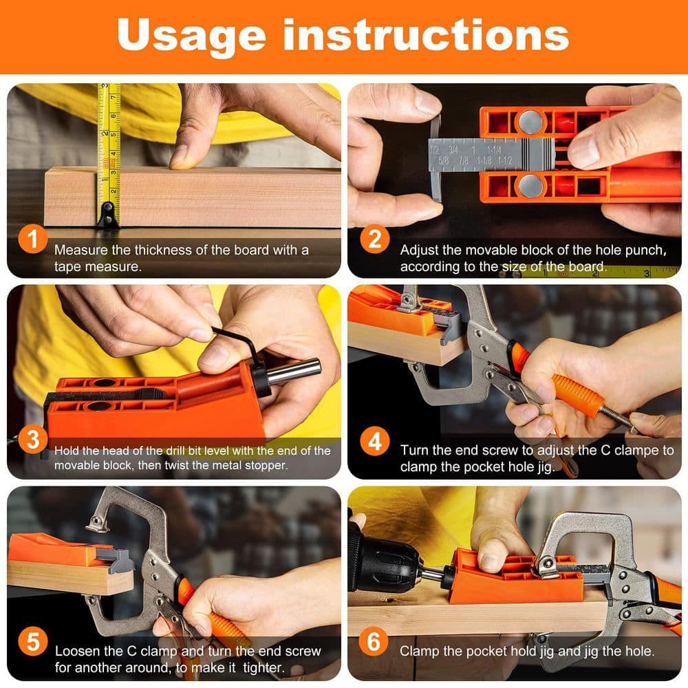 Laybus Pocket Hole Jig System Kit with 11 in. Clamp Square Driver Bit, Hex Wrench, Depth Stop Collar (3)