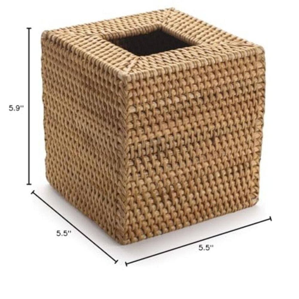 Wudkey Natural 5.5 in. x 5.5 in. x 5.9 in. Rattan Tissue Box Cover Natural Woven Facial Napkin Holder Square for Vanity Office (2)