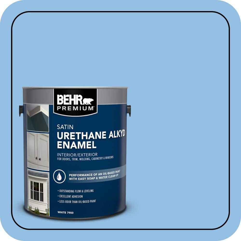BEHR PREMIUM 1 gal. #P520-3 Toile Blue Urethane Alkyd Satin Enamel Interior/Exterior Paint (1)