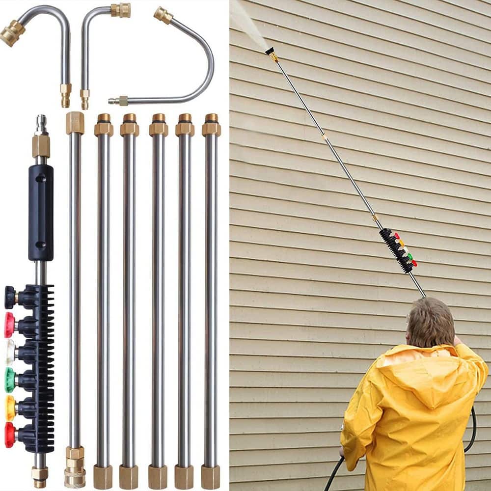 Laybus 15 in. Stainless Steel High Quality Pressure Washer Wands (7-Pack), 5.9 in. 30°, 90° and U Shape Curved Wands (2)