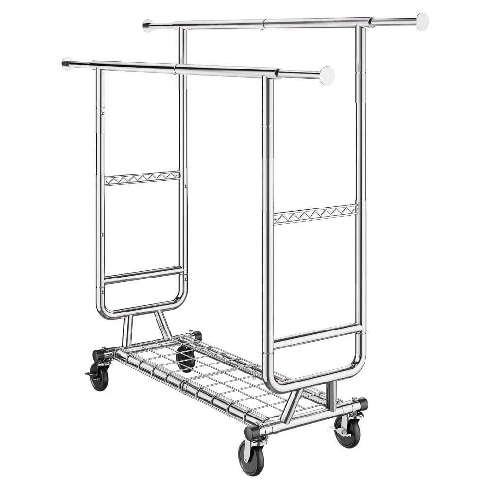 GQB Heavy Duty Bath Clothes Shelf in Silver, Double Hanging Rod, Adjustable Height & Length, 600 lbs (3)