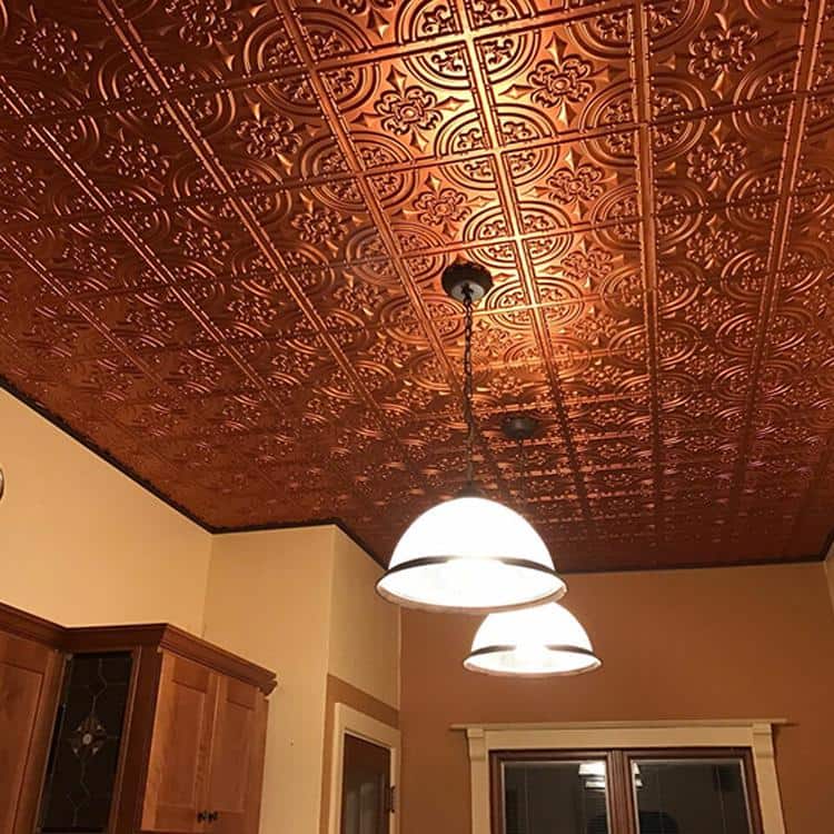 FROM PLAIN TO BEAUTIFUL IN HOURS Wrought Iron Copper 2 ft. x 2 ft. PVC Glue Up Faux Tin Ceiling Tile (40 sq. ft. /Case) (2)