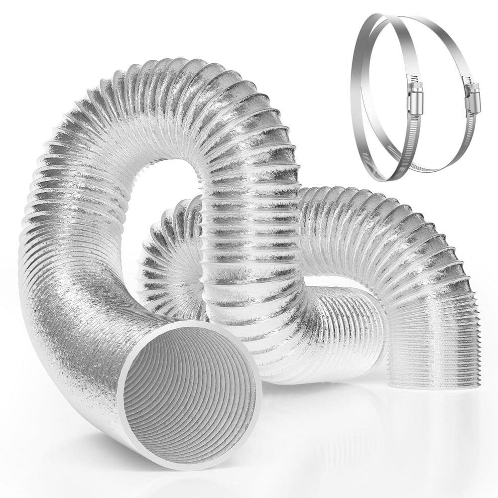 Helhom 4 in. 25 ft. Flexible Aluminum Ducting Vent Kit Dryer Hose Silver Aluminum 1-Pack with 2 Clamps (1)