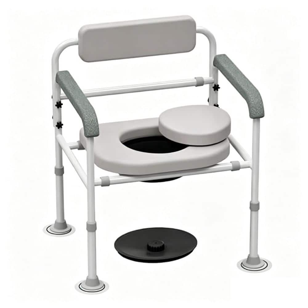 Numhew Medical Bedside Commode Chair with Padded Backrest, Drop Arm Support, Height Adjustable, Portable Raised Toilet Seat (1)