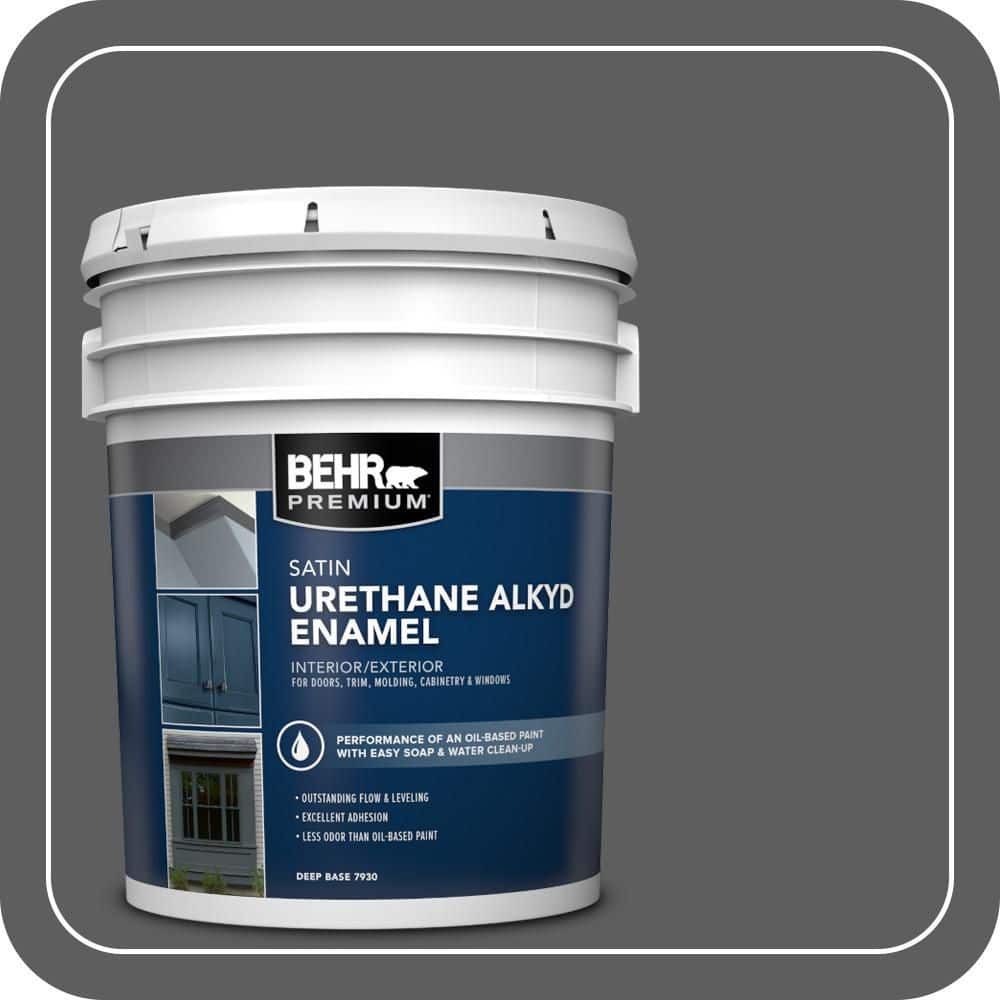 BEHR PREMIUM 5 gal. #N520-6 Asphalt Gray Urethane Alkyd Satin Enamel Interior/Exterior Paint