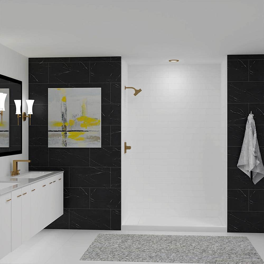 Transolid SaraMar 36 in. x 60 in. x 96 in. 3-Piece Easy Up Adhesive Alcove Shower Wall Surround in White (1)