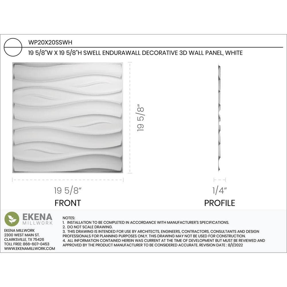 Ekena Millwork 19 5/8 in. x 19 5/8 in. Swell EnduraWall Decorative 3D Wall Panel, White, (50-Pack for 133.73 Sq. Ft.) (2)