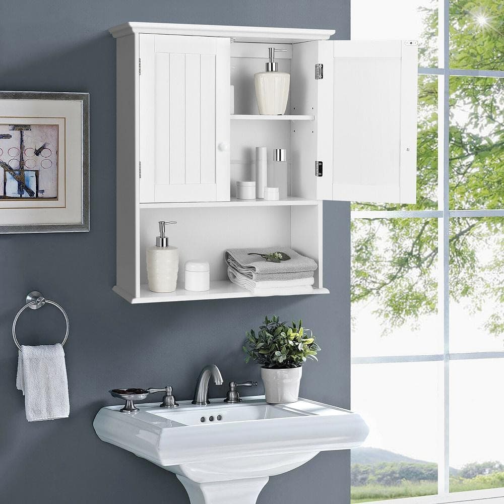 Costway 7.9 in.W Wall Mount Bathroom Cabinet Storage Organizer in White