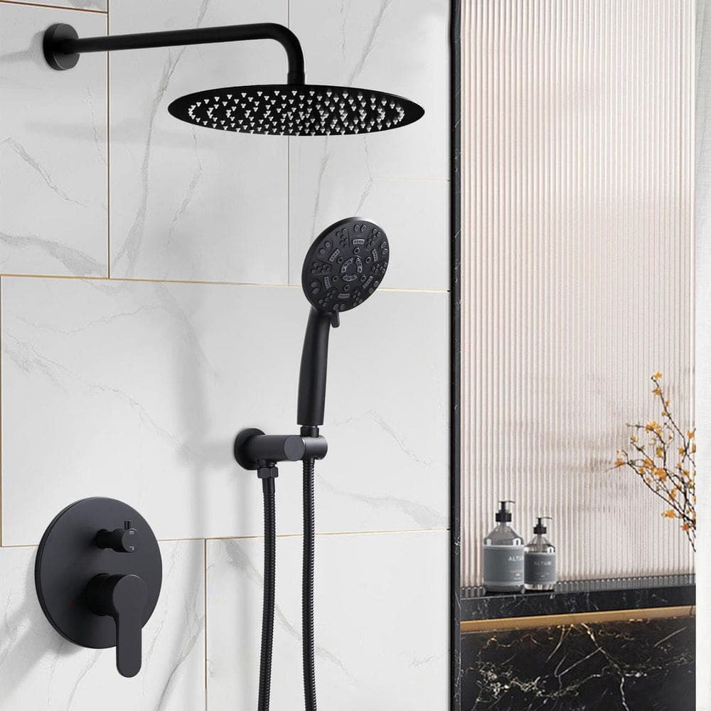 WOWOW 9-Spray Patterns with 1.8 GPM 12 in. Wall Mount Rain Fixed Shower Heads in 12 in., Matte Black (2)