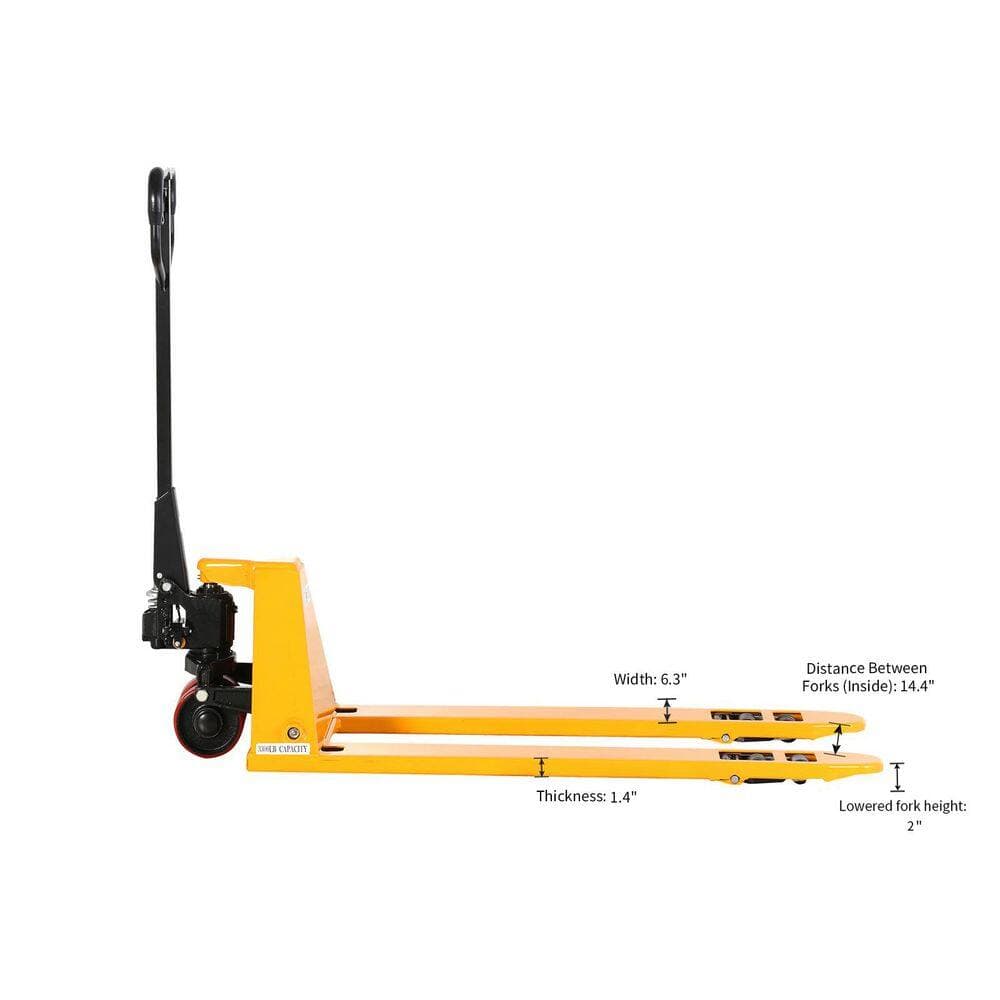TORY CARRIER 3300 lbs. Max Load Capacity Low-Profile Manual Pallet Jack with 2.0 in. Fork Lowered Height, 48x27 in. Fork Size (3)