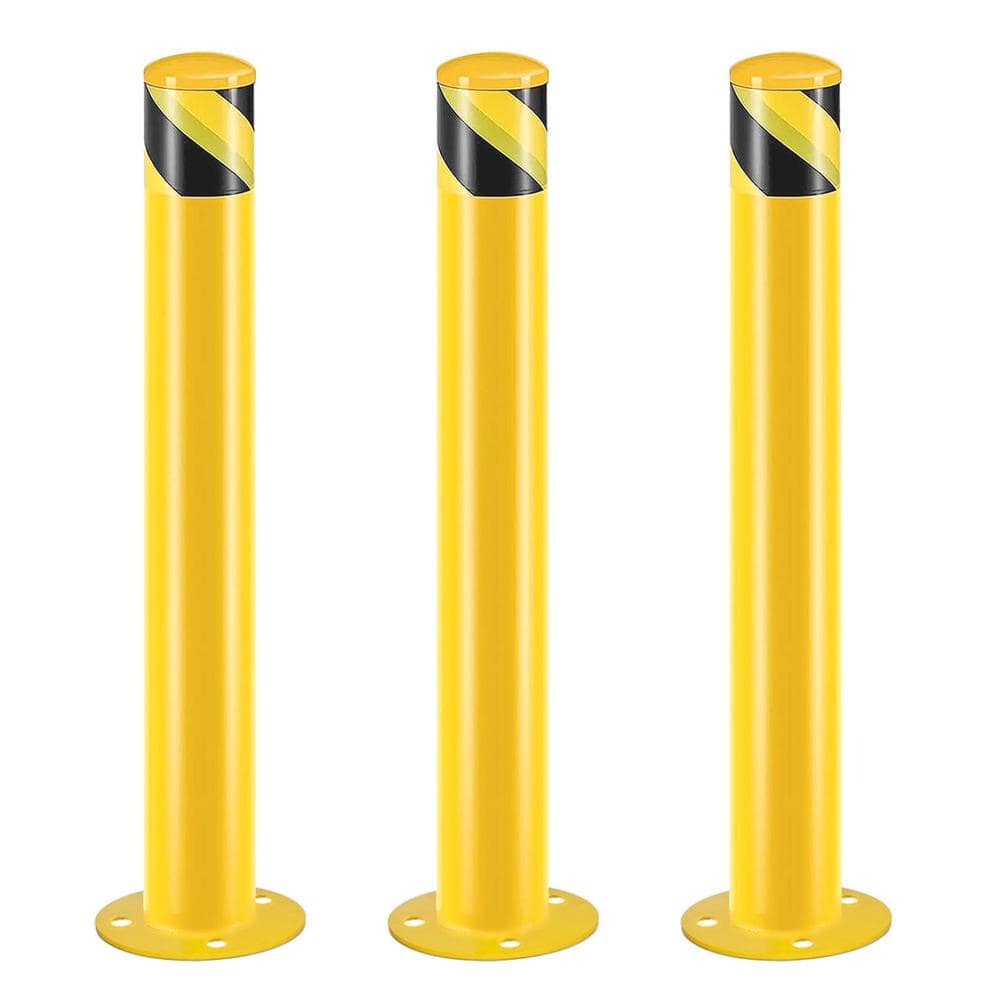 Amucolo 36 in. x 3.5 in. Yellow Powder Coated Steel Safety Bollard Post Parking Post with Anchor Bolts (3-Pieces) (1)