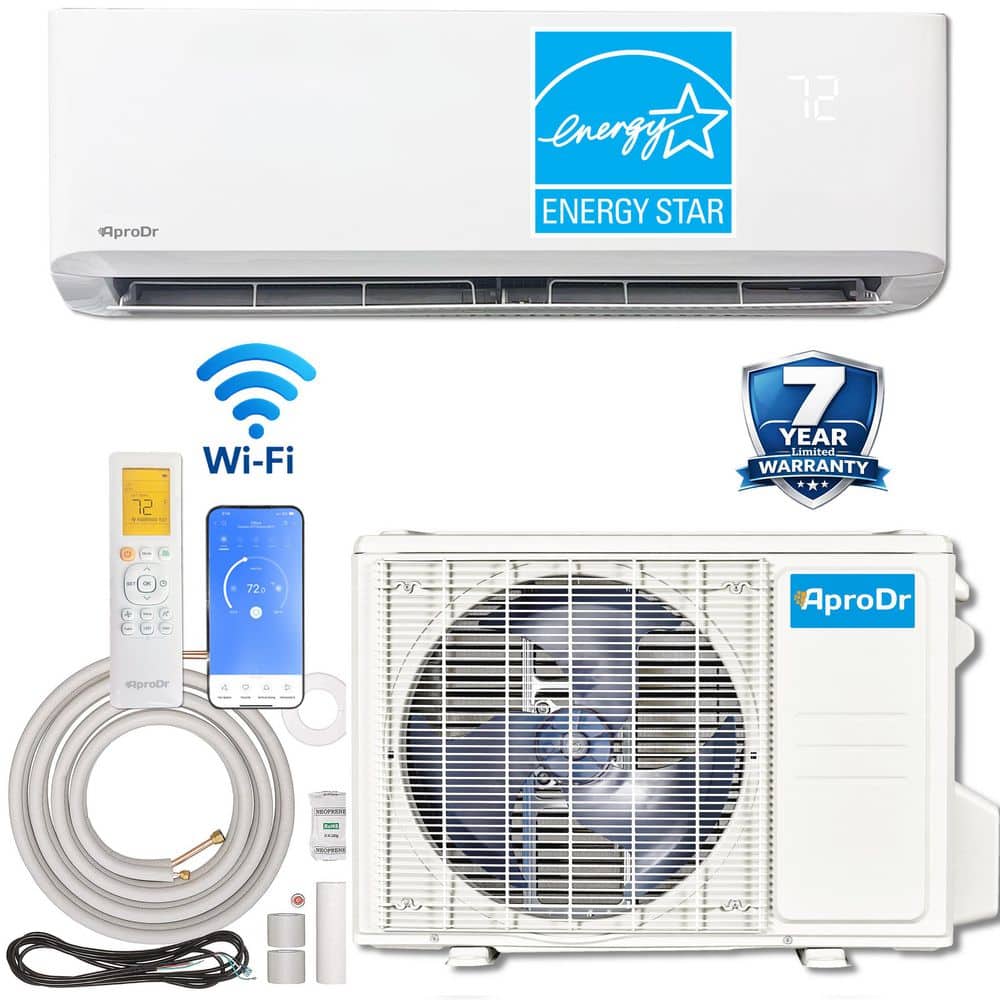 AproDr ENERGY STAR Wi-Fi 9,000 BTU 24.6 SEER2, 230-Volt, 400-Sq.Ft Inverter Ductless Mini Split Air Conditioner with Heat Pump