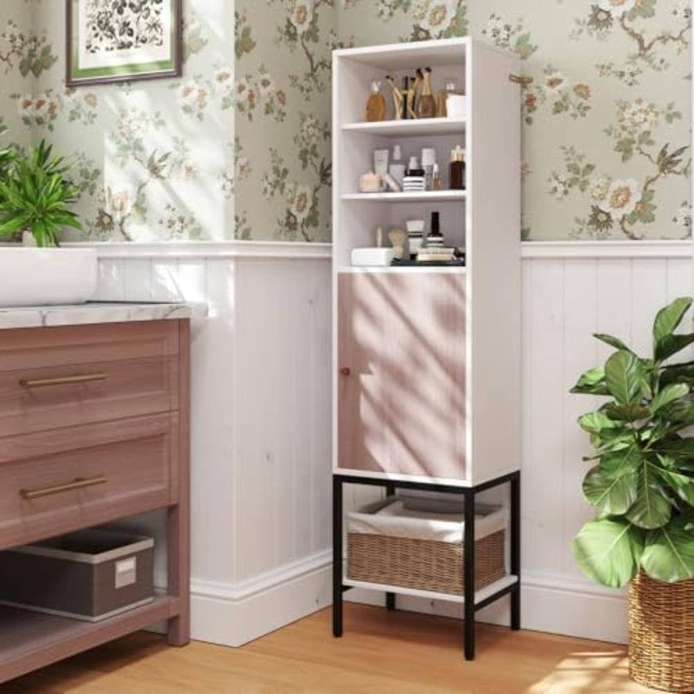 Volenca 57" Tall Bathroom Cabinet with 1 Door and 4 Shelves, Narrow Storage Unit (3)