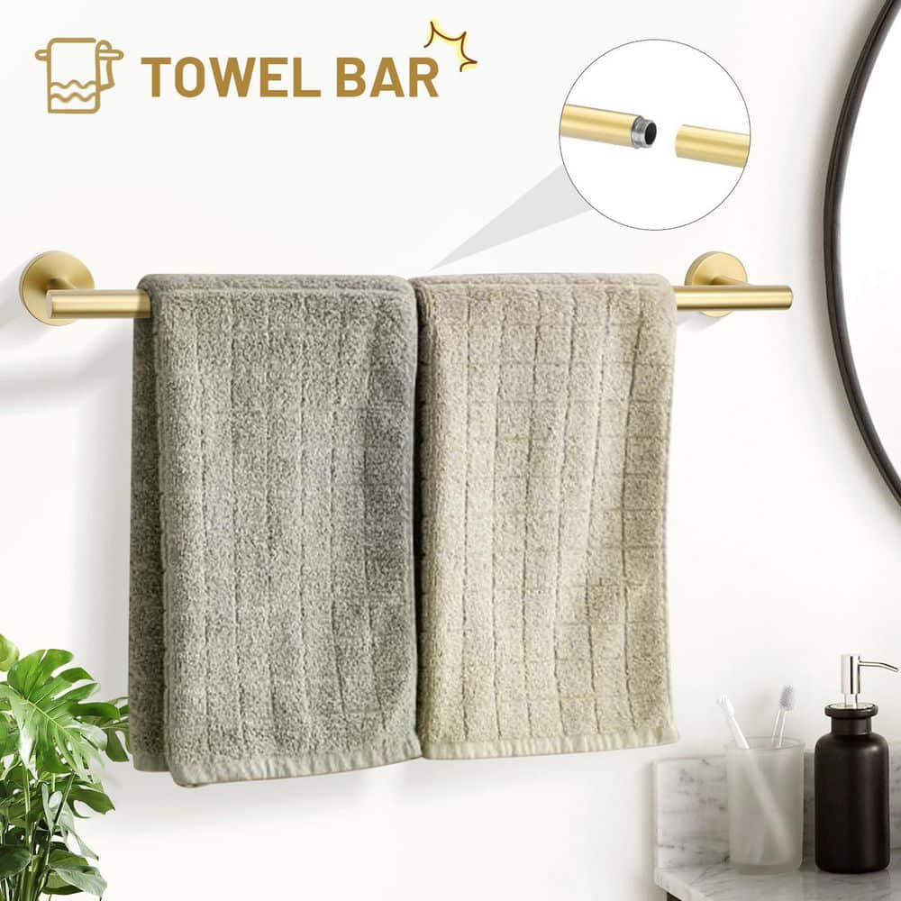 LAIFUCAM 5 Piece Bathroom Hardware Set-Piece Bath Towel Bar Set with Accessories in Brushed Gold Stainless Steel Finish (2)