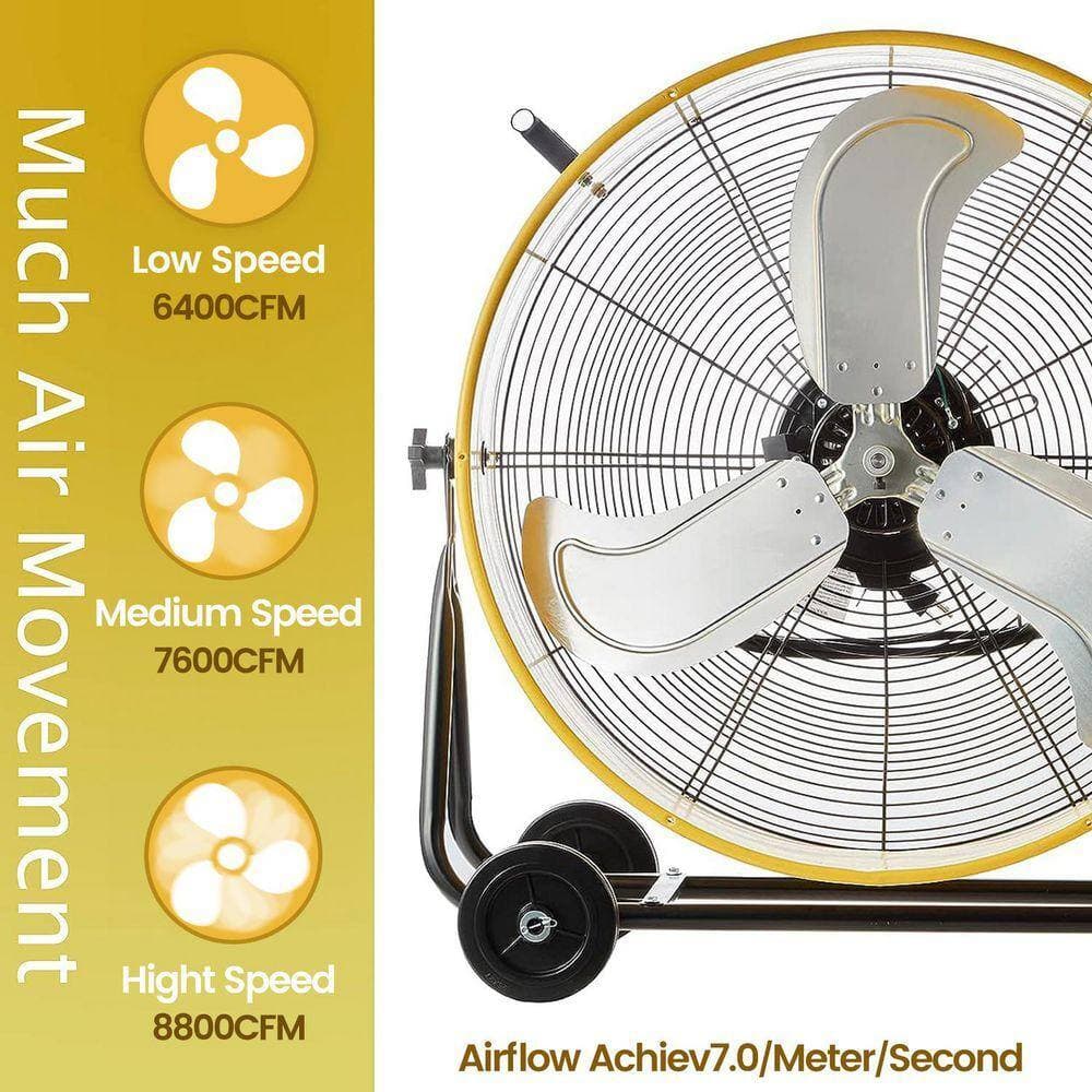 WOCK HICFM 24 in. Yellow High Velocity Industrial Drum Fan, 3-Speed, 8300 CFM, for Basement, Warehouse, Factory (2)