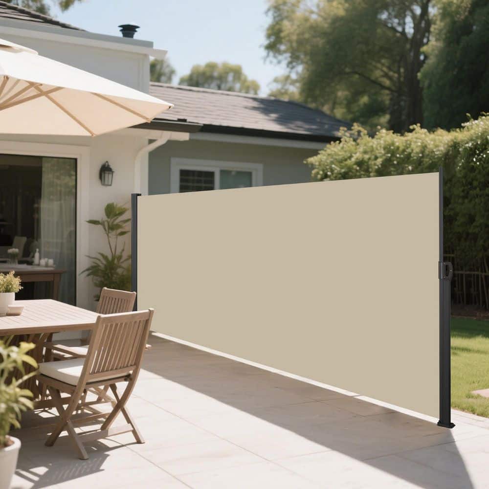 Unbranded 118 in. x 70.8 in. Beige Retractable Metal Privacy Fence Screen, Side Screen Awning for Garden, Balcony