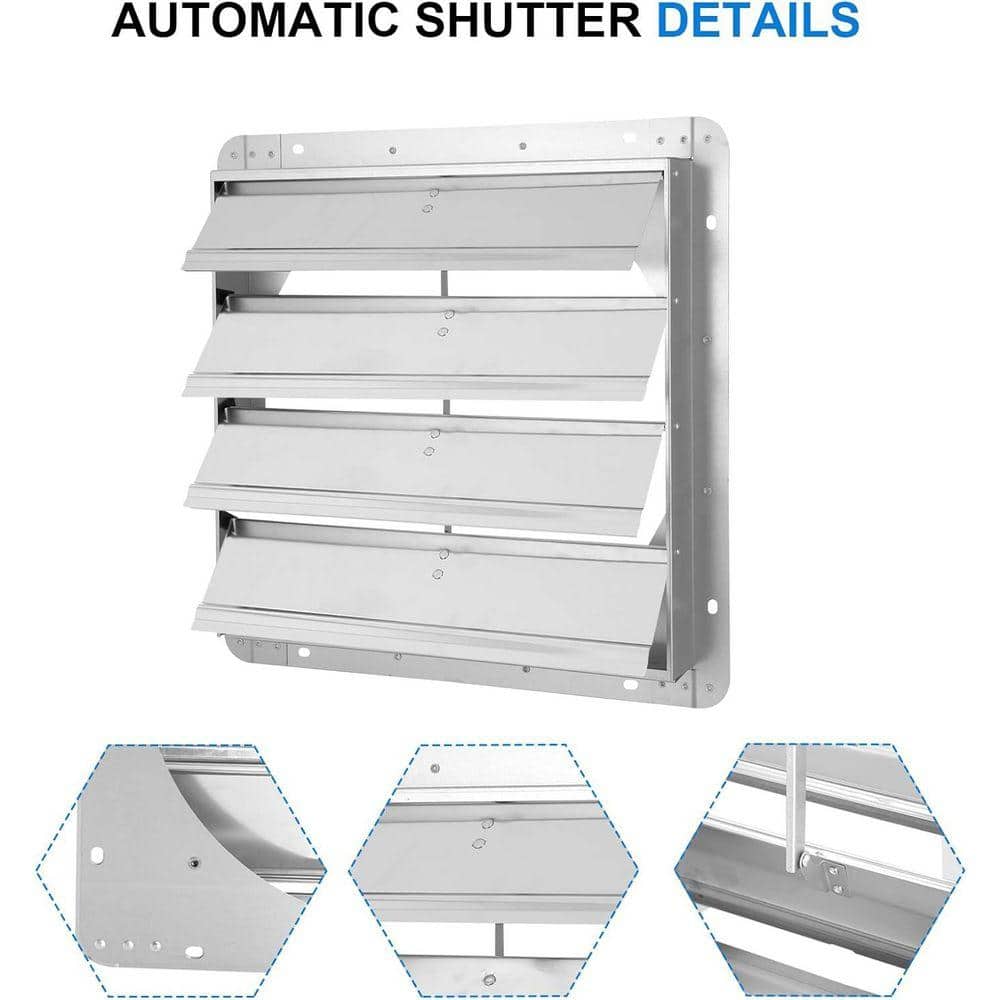 KIWDZFU 18 in. Square Automatic Gravity Shutter Louver Vent Silver High-Quality Aluminum Weather Proof Functional (3)