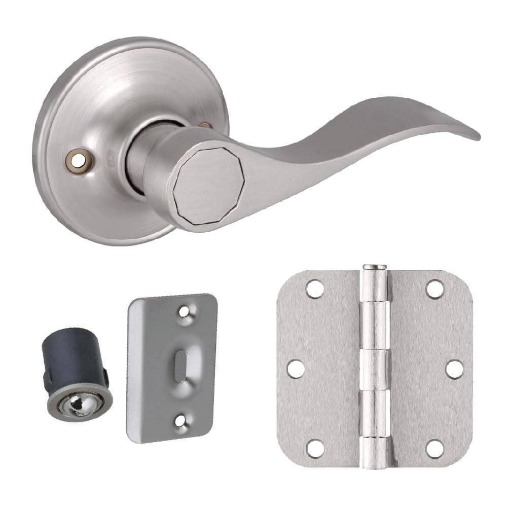 Design House French Door Hardware Kit, Springdale Dummy Door Lever, Drive-In Ball Catch 2-Pack, and 6-Pack Hinges in Satin Nickel (1)
